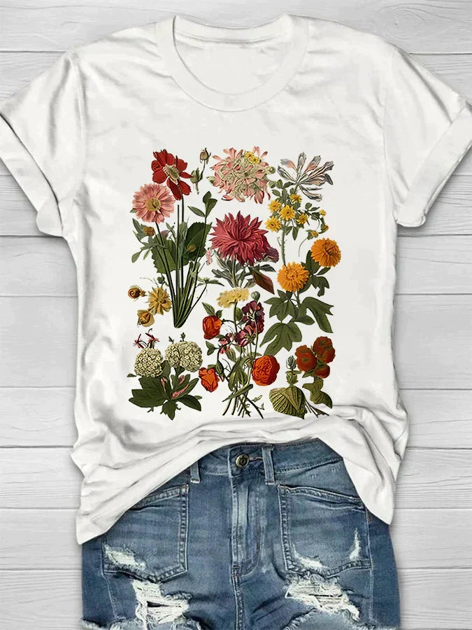 Stijlvol dames t-shirt met vintage bloemenprint en comfortabele korte mouwen