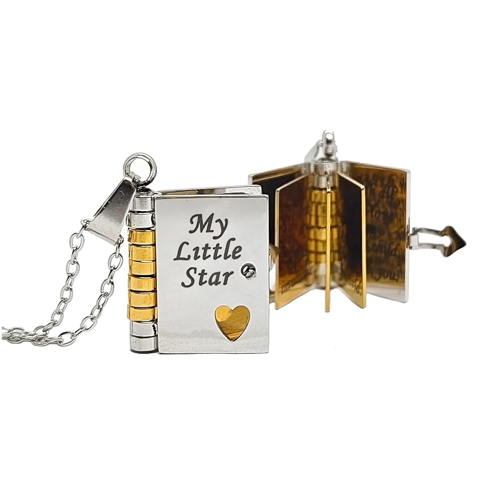 Open roestvrijstalen boekje hanger aan ketting, draag je persoonlijke liefdesverhaal dichtbij.