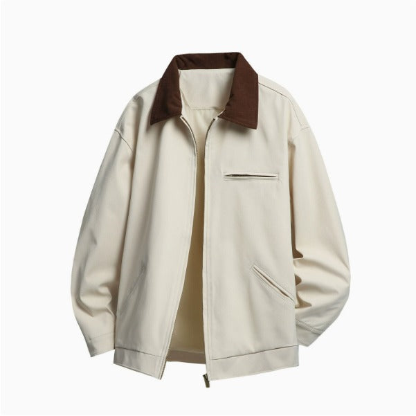 Beige heren bomberjack met opstaande kraag en ritssluiting