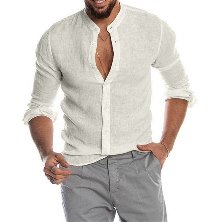 Witte heren blouse met lange mouwen en knopen