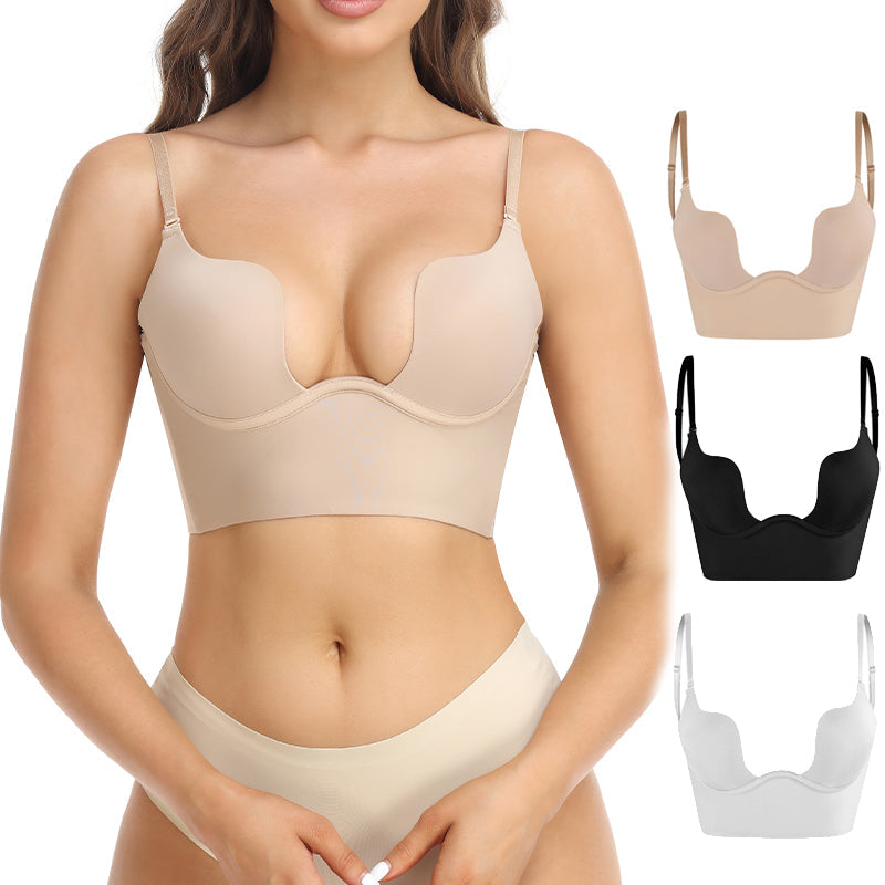 Zwarte dames backless comfort bh met diepe ruguitsnijding en push up effect