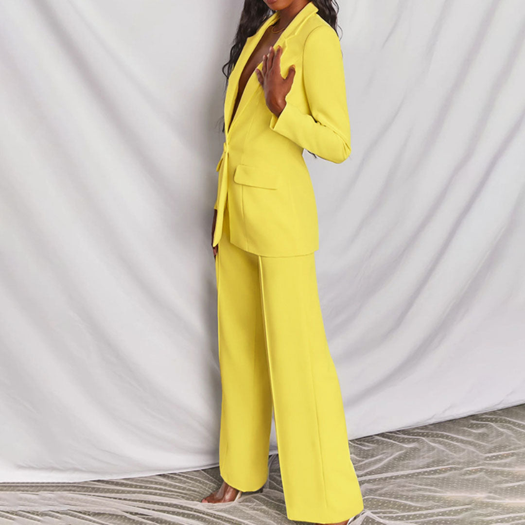 Comfortabele dames blazer broek set, chique outfit voor dagelijks of speciaal moment.