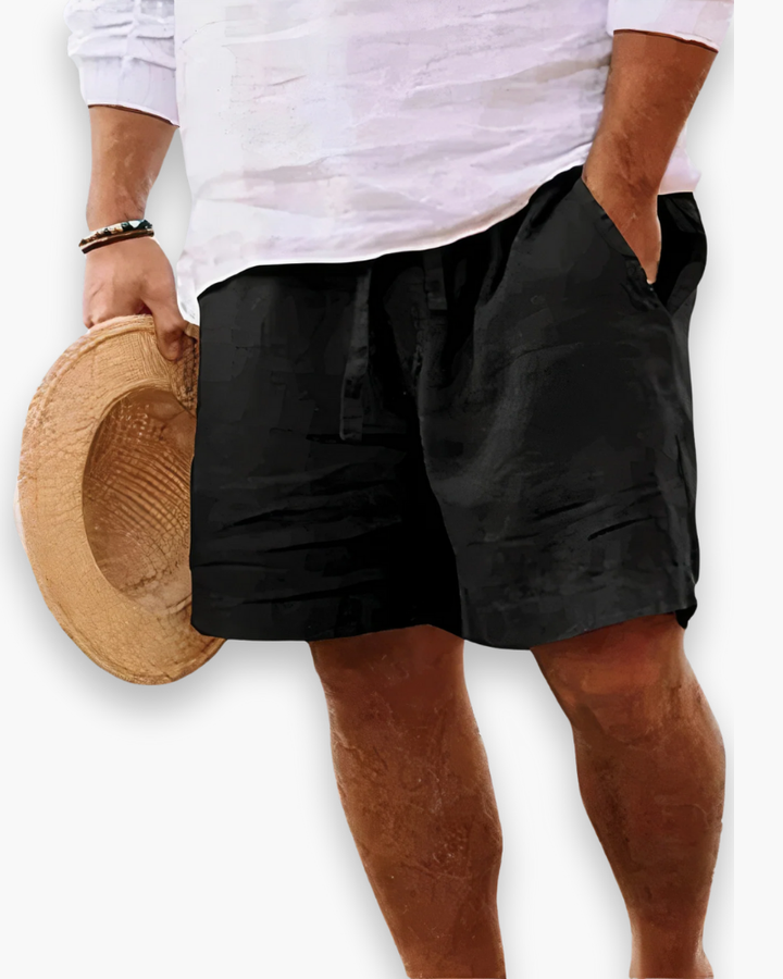 Stijlvolle zwarte heren zomershort met trekkoord en zakken.