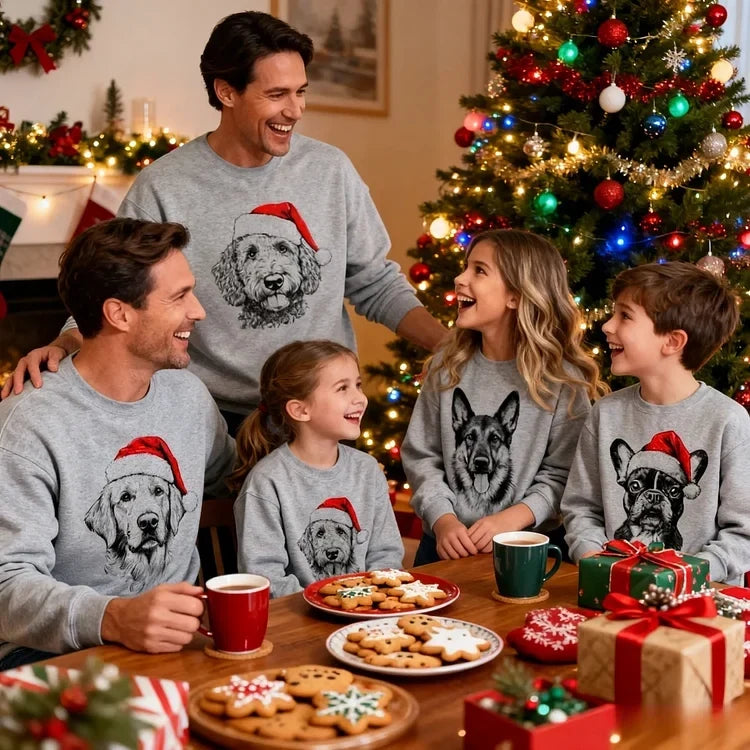 Unisex kersttrui met gepersonaliseerd honden-/kattenportret. Ideaal kerstcadeau voor dierenliefhebbers.