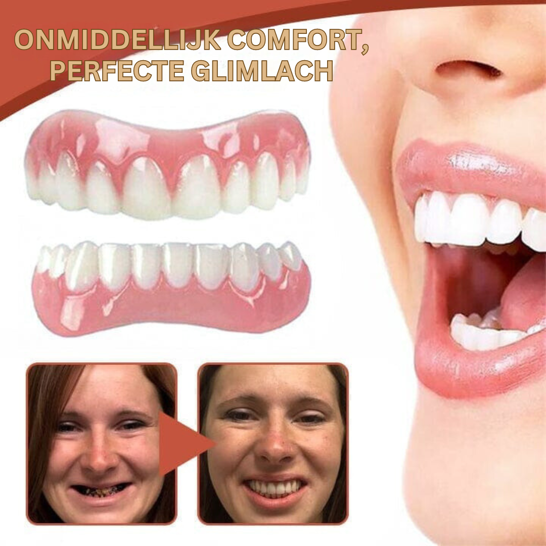 Pakket met de kunstgebit gel, gericht op verbeterde mondverzorging, comfort en stabiliteit van de prothese.