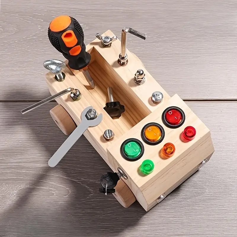 Houten Montessori speelgoedbord van bovenaf bekeken