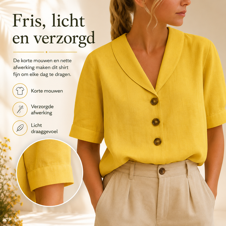 Dames t-shirt met knopen en kraag in modieuze kleur, stijlvolle casual top
