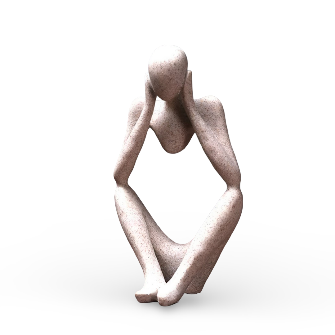 Unieke abstracte denker sculptuur, modern kunstbeeld van hars, ideaal voor elke meditatieve ruimte.