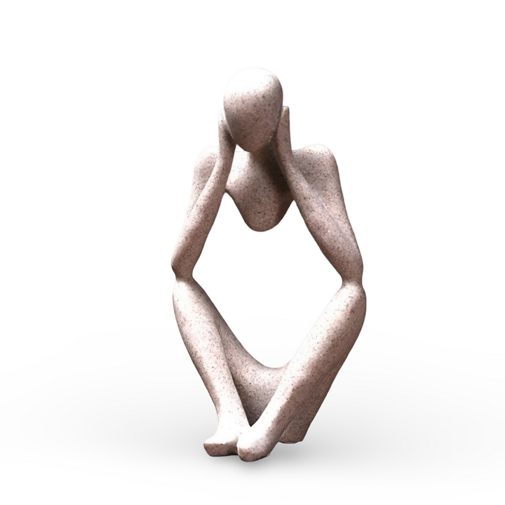 Unieke abstracte denker sculptuur, modern kunstbeeld van hars, ideaal voor elke meditatieve ruimte.