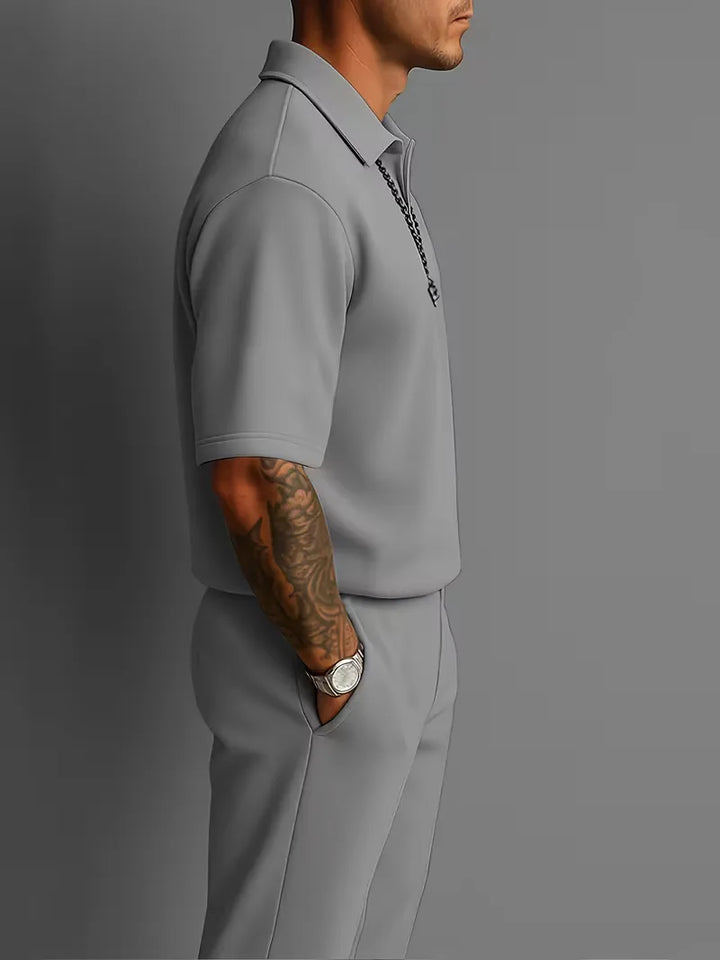 Trendy heren set met V-hals en korte mouwen voor smart casual gelegenheden