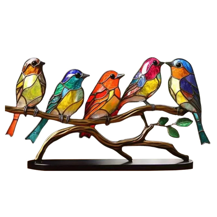 Elegant acryl vogelbeeld op tak. Moderne kunst en woonaccessoire, perfect voor elk interieur.