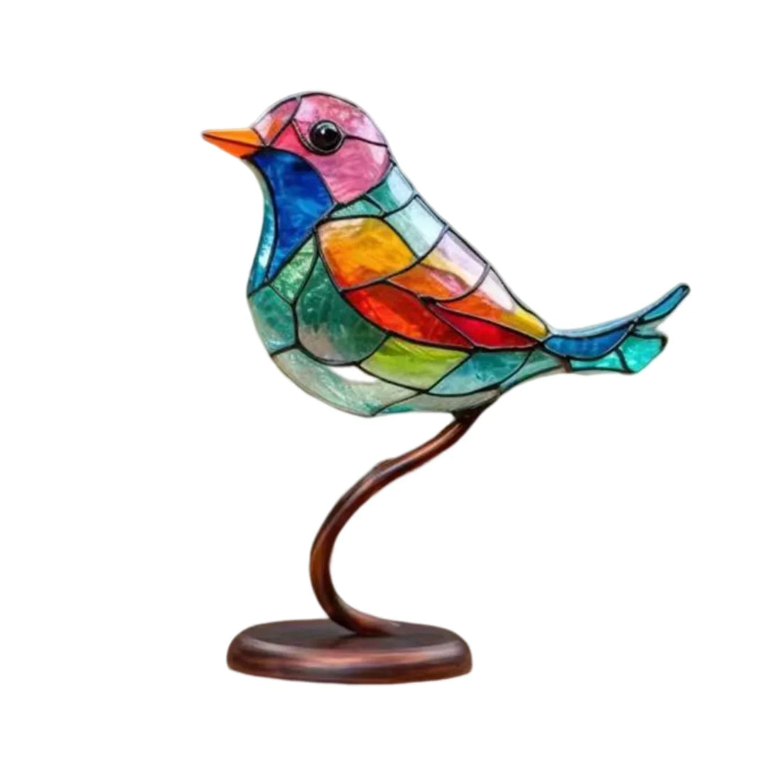 Prachtig acryl vogels op tak sculptuur. Sierlijk vogelbeeldje, perfecte interieur decoratie.