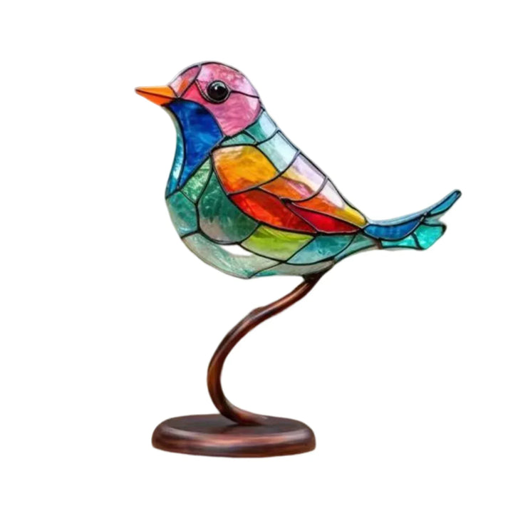 Prachtig acryl vogels op tak sculptuur. Sierlijk vogelbeeldje, perfecte interieur decoratie.