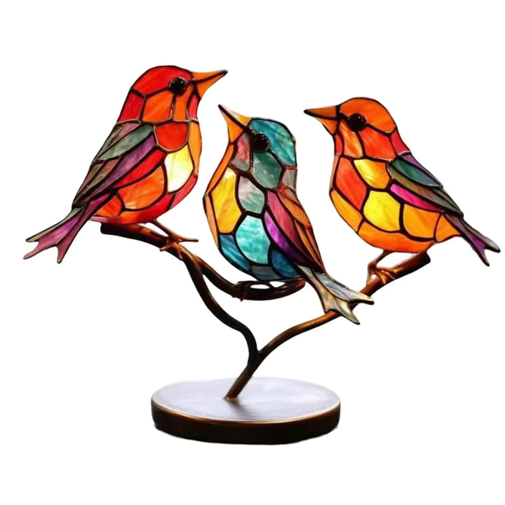 Blikvanger: acryl vogelbeeldje op tak. Elegante sculptuur voor een stijlvolle woonkamer decoratie.