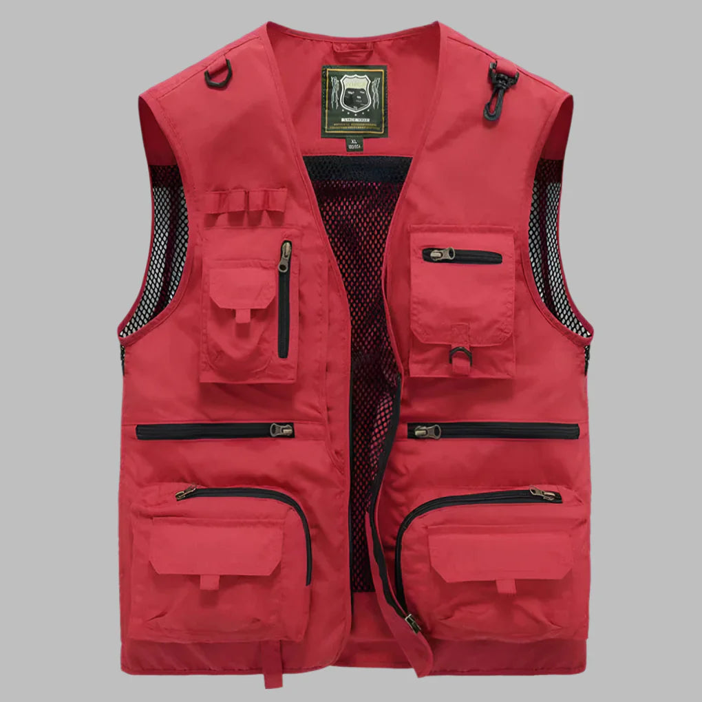 Ademend heren zomervest met meerdere functionele zakken, ideaal voor outdoor avonturen en reizen.