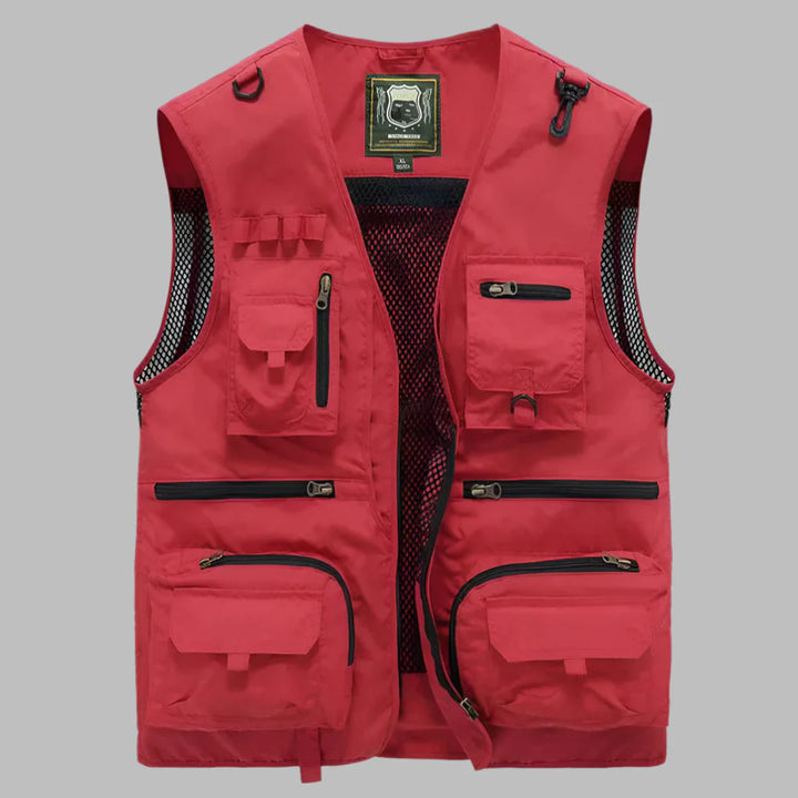Ademend heren zomervest met meerdere functionele zakken, ideaal voor outdoor avonturen en reizen.