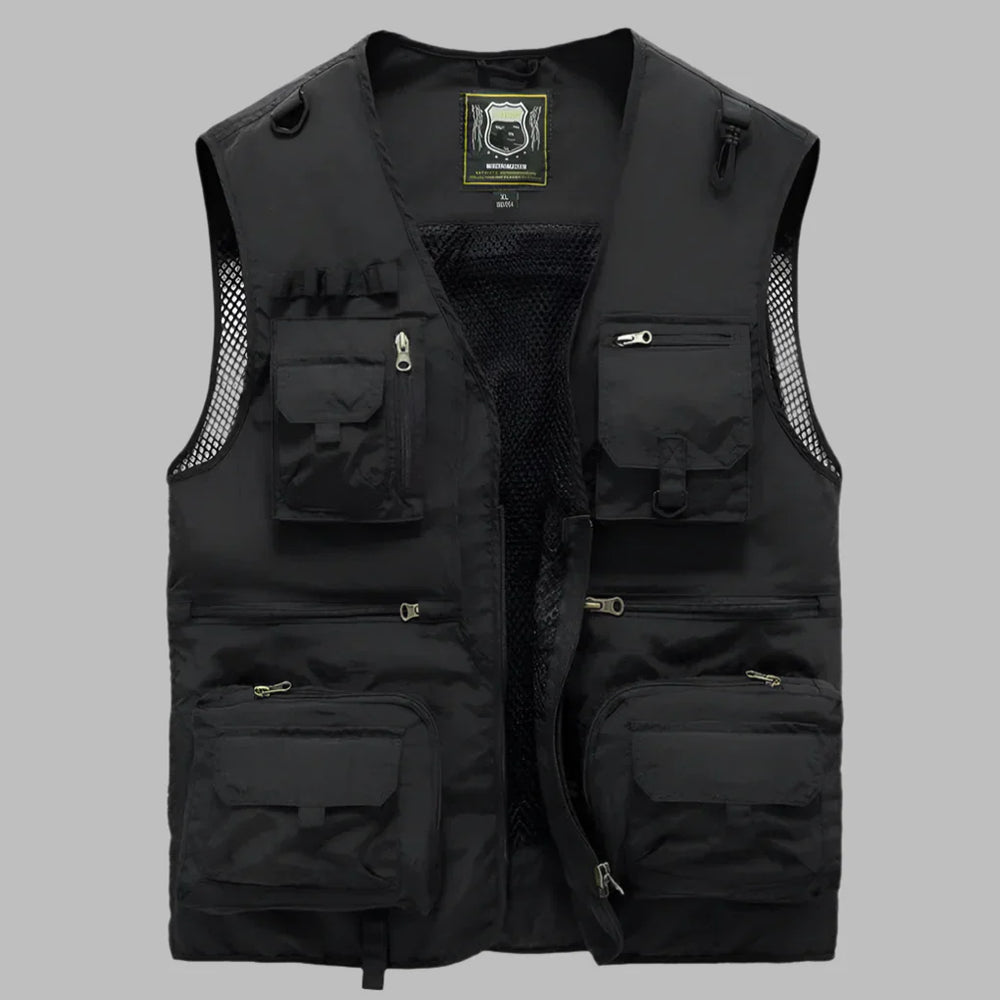 Sportief, waterafstotend heren zomervest met vele zakken; perfect voor functionele outdoor zomerkleding.