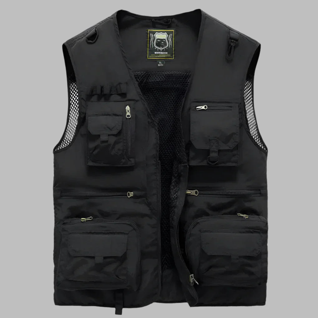 Sportief, waterafstotend heren zomervest met vele zakken; perfect voor functionele outdoor zomerkleding.