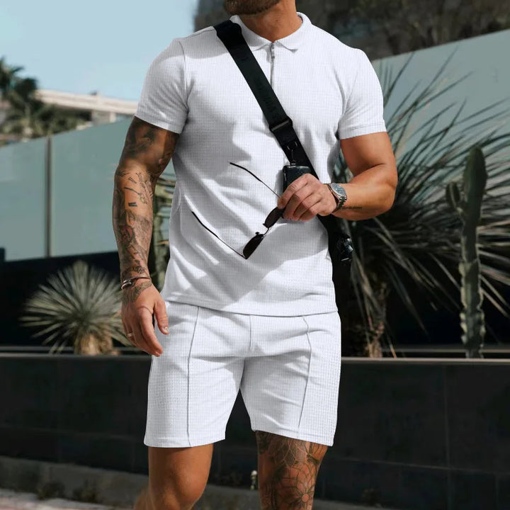 Detail van ademende stof van de Nilo heren zomerset, ideaal voor comfortabele herenkleding.
