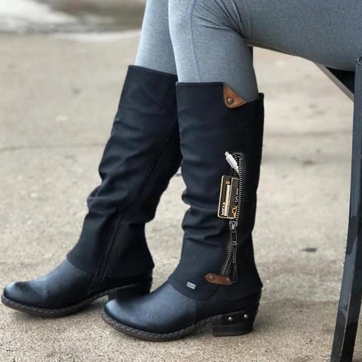Alina dames hoge laarzen met uniek verborgen opbergvak. Comfortabel, stijlvol en veelzijdig voor elke outfit.