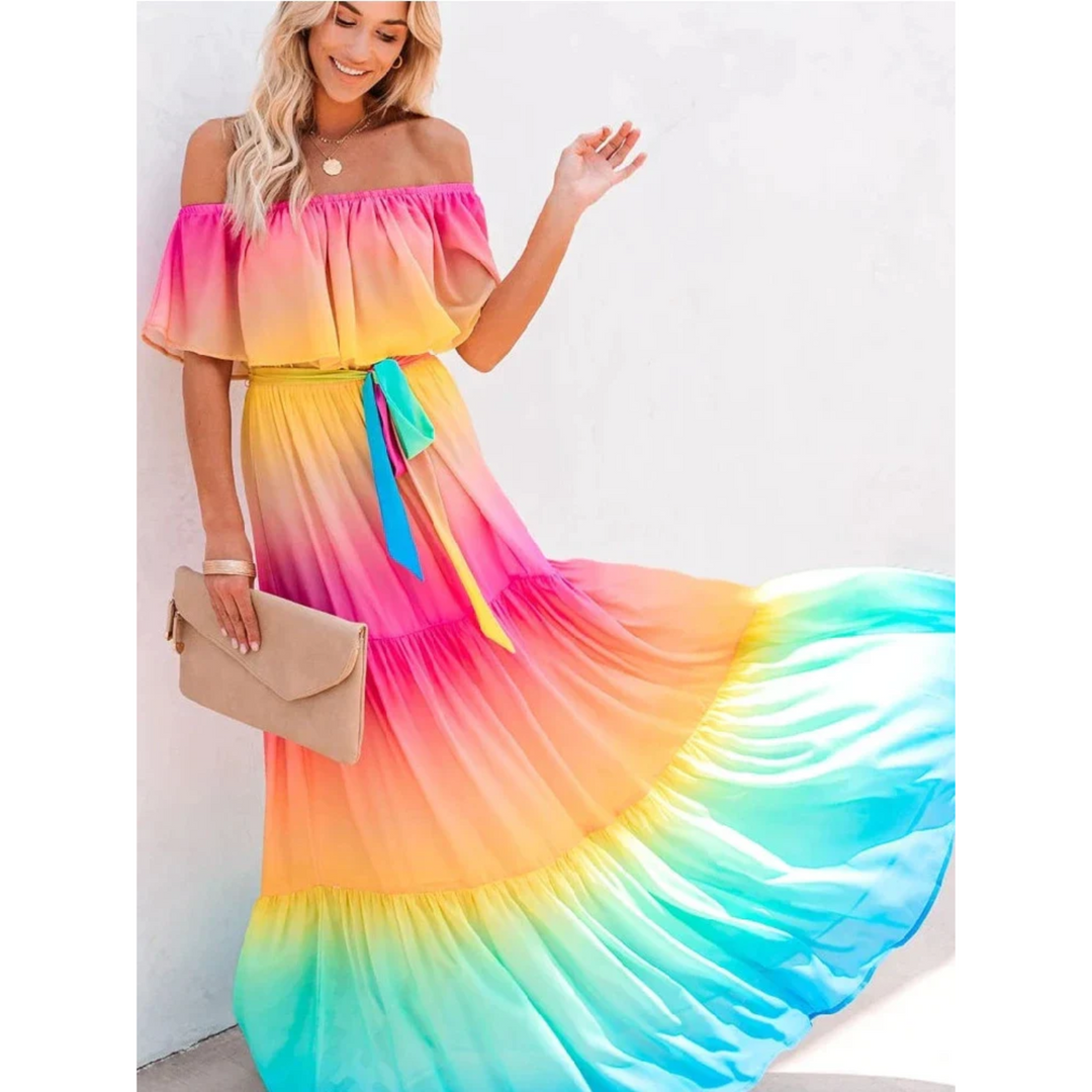 Mouwloze multicolor zomerjurk voor dames, Alisha model, met comfortabele en flatterende pasvorm.