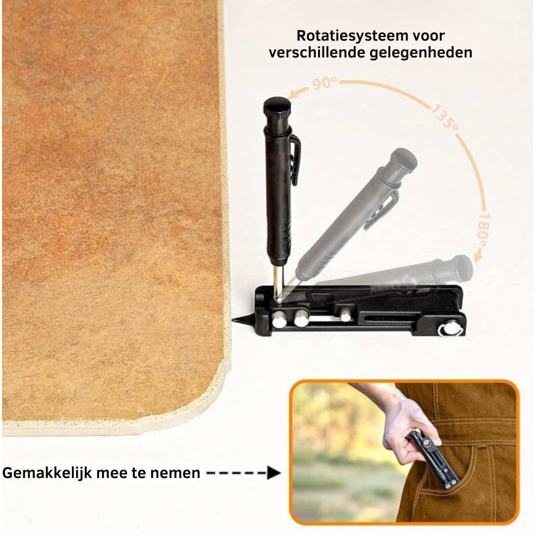 Klusser's aluminium multitool: essentieel handgereedschap voor precisie meten, markeren & houtbewerking.