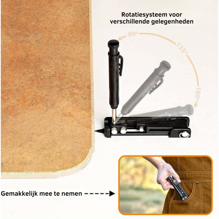 Klusser's aluminium multitool: essentieel handgereedschap voor precisie meten, markeren & houtbewerking.