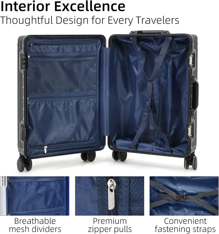 Stijlvolle reiskoffer, handbagage, met TSA-slot, aluminium frame en geruisloze wielen voor comfortabel reizen.
