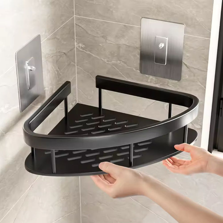 Aluminium zelfklevende doucheplank; modern badkamer opbergrek voor shampoo en zeep.