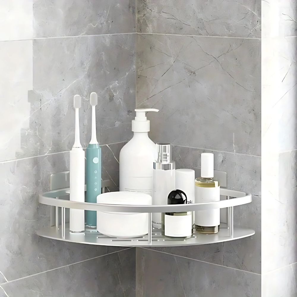Zwarte aluminium zelfklevende doucheplank. Stijlvolle roestvrije badkamer organizer voor moderne douches.