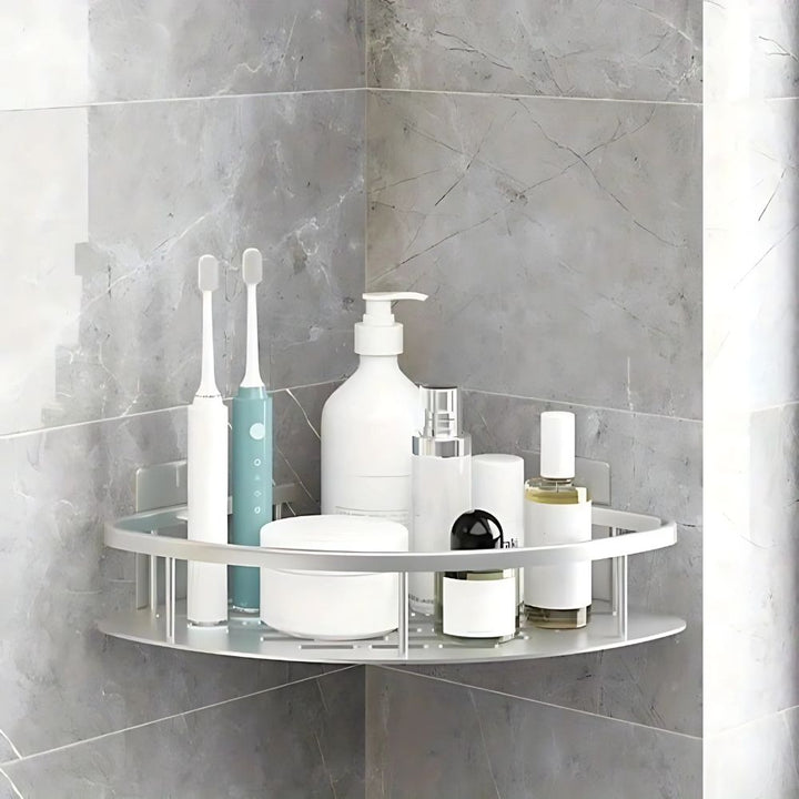 Zwarte aluminium zelfklevende doucheplank. Stijlvolle roestvrije badkamer organizer voor moderne douches.