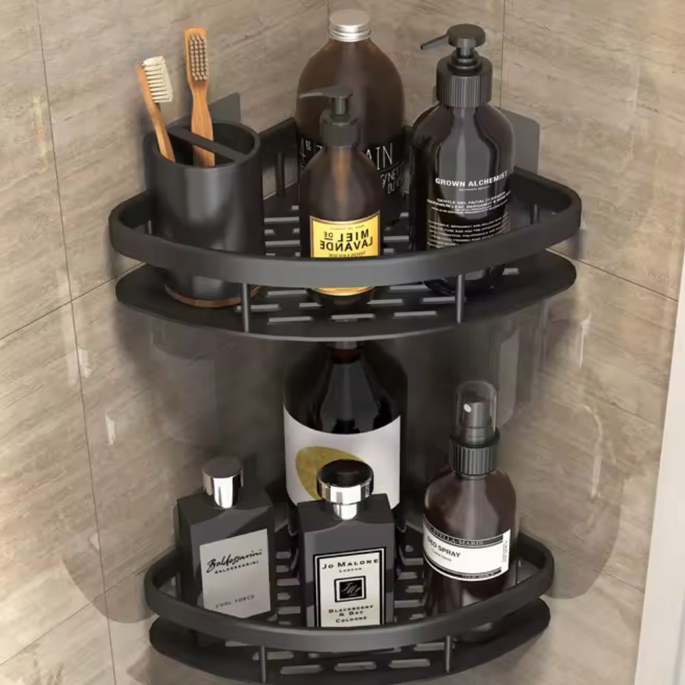 Roestvrij aluminium doucheplank. Zelfklevend en duurzaam opbergrek voor een nette en moderne badkamer.