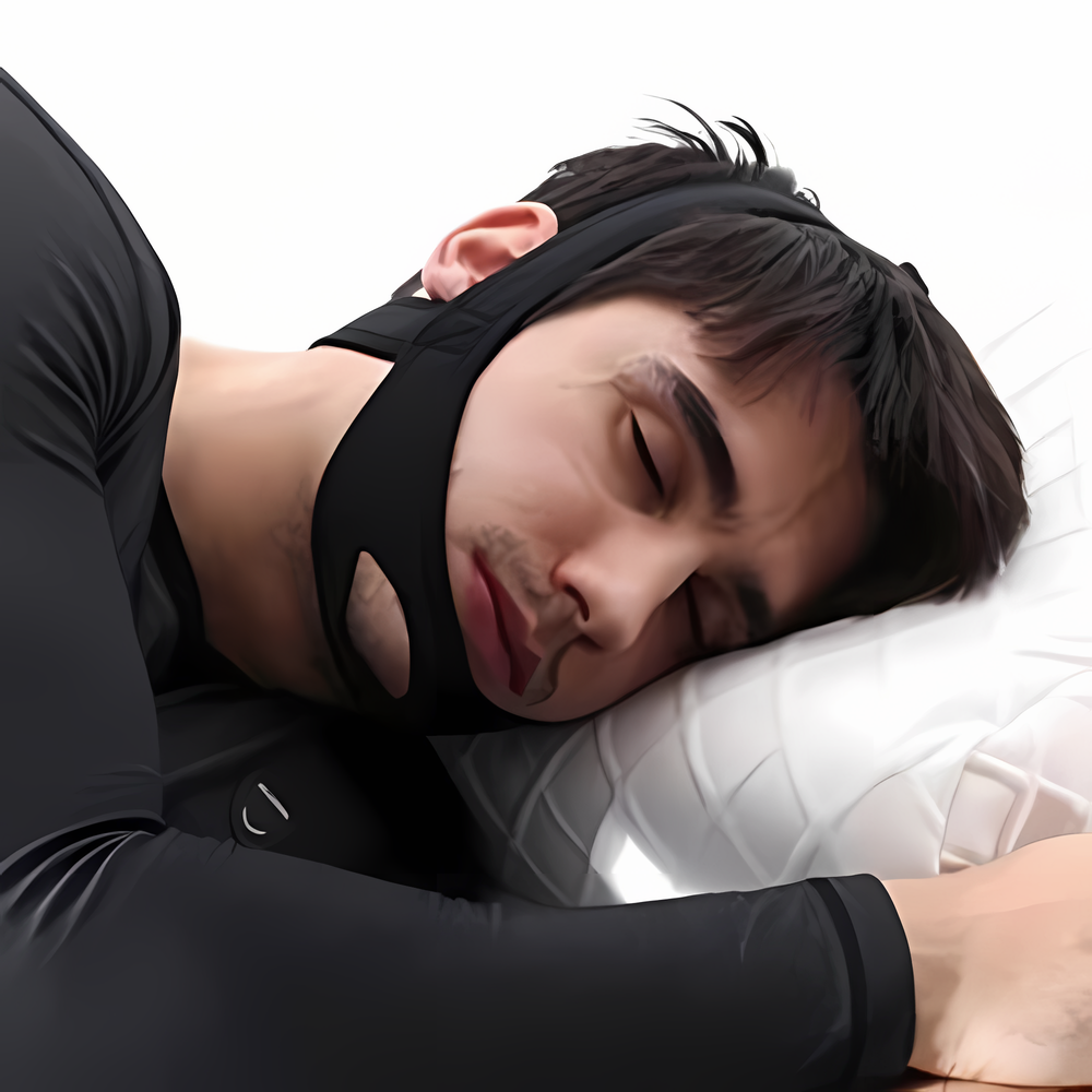 Comfortabele, verstelbare anti-snurk kinband van neopreen voor diepe slaap.