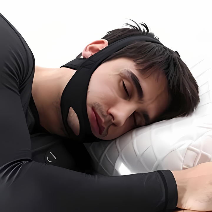 Comfortabele, verstelbare anti-snurk kinband van neopreen voor diepe slaap.
