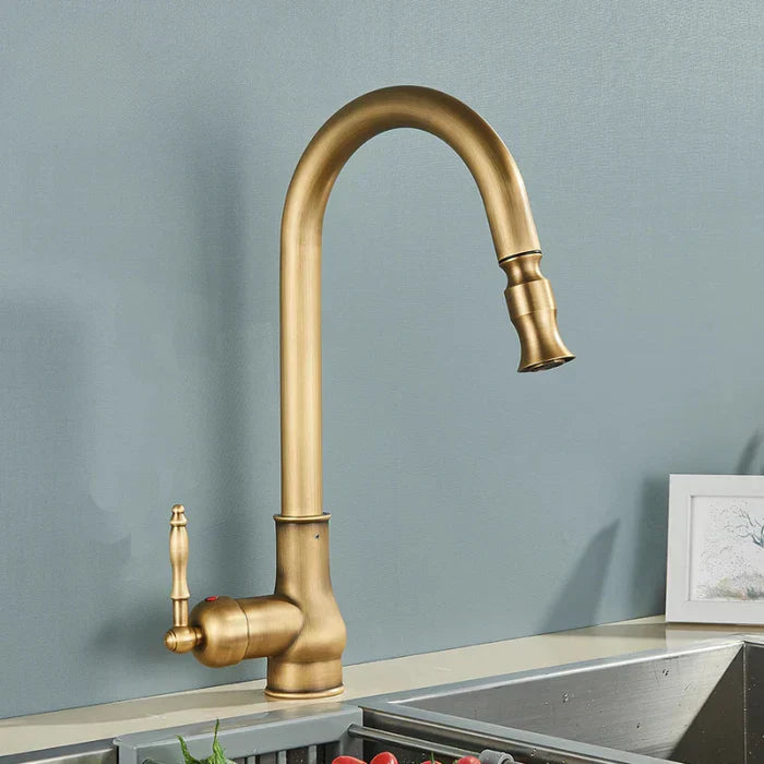 Retro keukenkraan, antiek messing en mat zwart. Hoogwaardige 3-weg waterkraan voor moderne keukens.