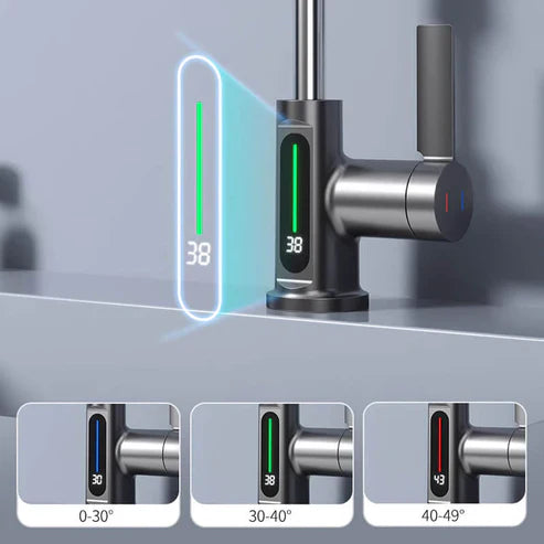 Chroom AquaPrestige slimme keukenkraan, flexibel en uittrekbaar met digitaal display en 5 spuitmodi.