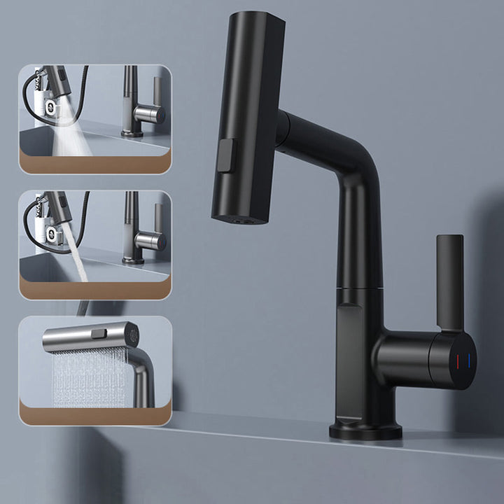 Chroom AquaPrestige mengkraan voor keuken, uittrekbaar met flexibele slang en temperatuurdisplay.