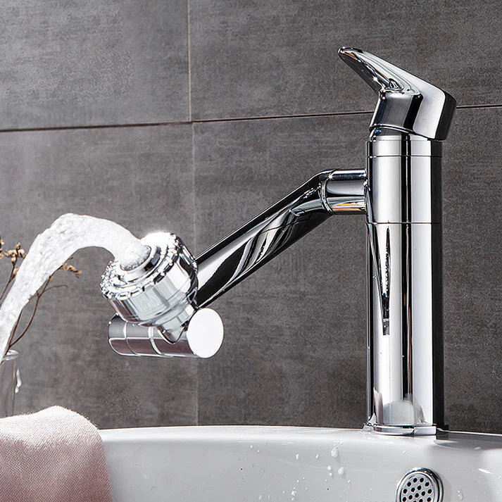 Chroom AquaTwirl mengkraan met 1080° draaifunctie. Stijlvolle en universele wastafelkraan.