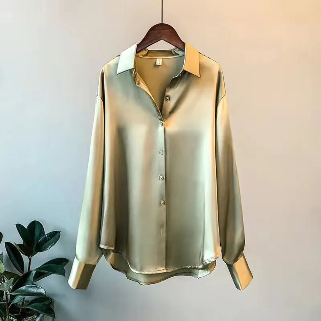 Legergroene dames retro blouse met lange mouwen