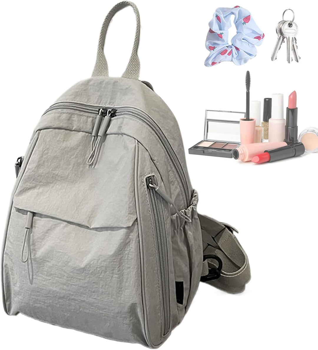 Lichtgrijze casual rugzak, waterdicht en met speciale vakken; ideaal voor reizigers en studenten.