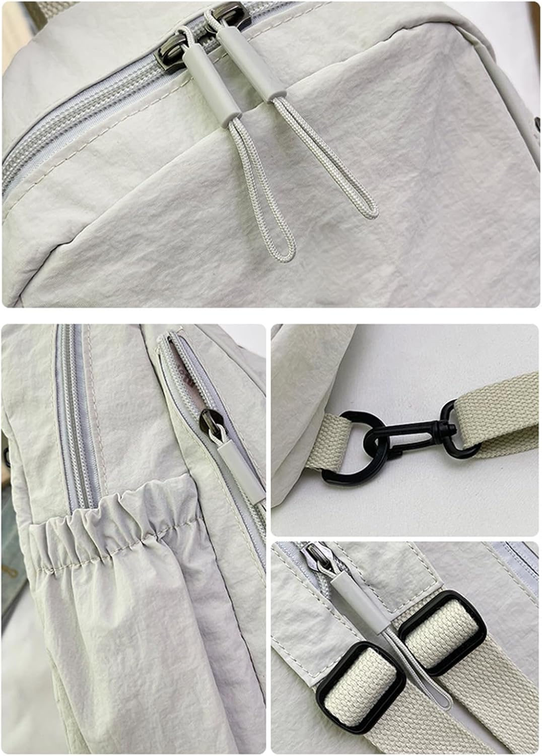 Moderne unisex waterdichte rugzak in lichtgrijs; strak design en functionele compartimenten.