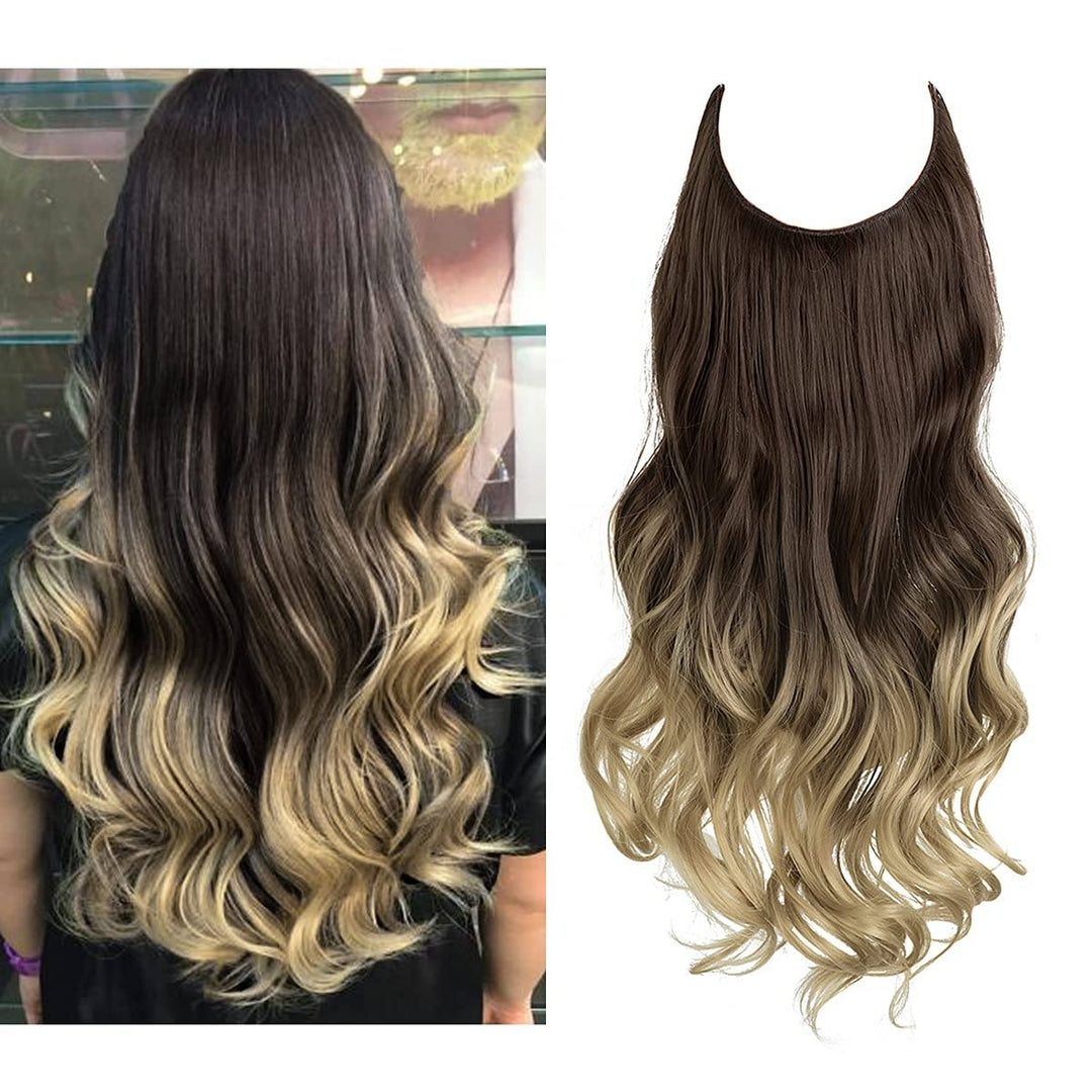 Zwarte synthetische 40cm extensions, onzichtbaar, voor een glamoureuze stijl.