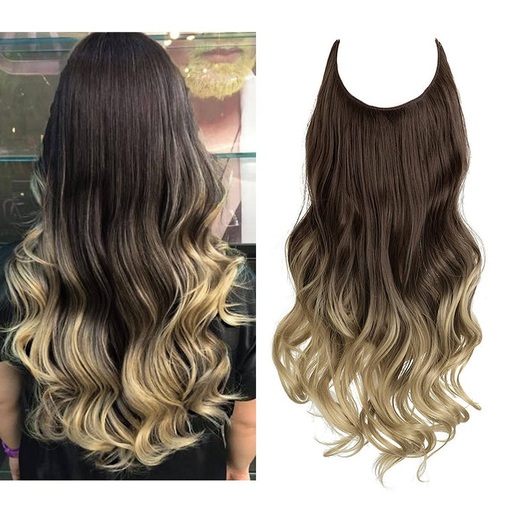 Zwarte synthetische 40cm extensions, onzichtbaar, voor een glamoureuze stijl.