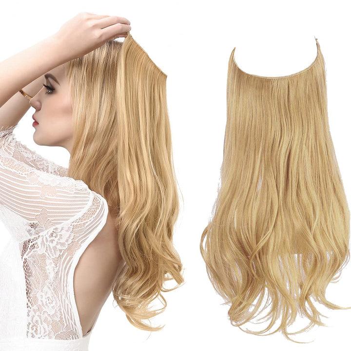 Lange blonde hairextensions 40cm, onzichtbaar, voor een natuurlijke glans en volume.