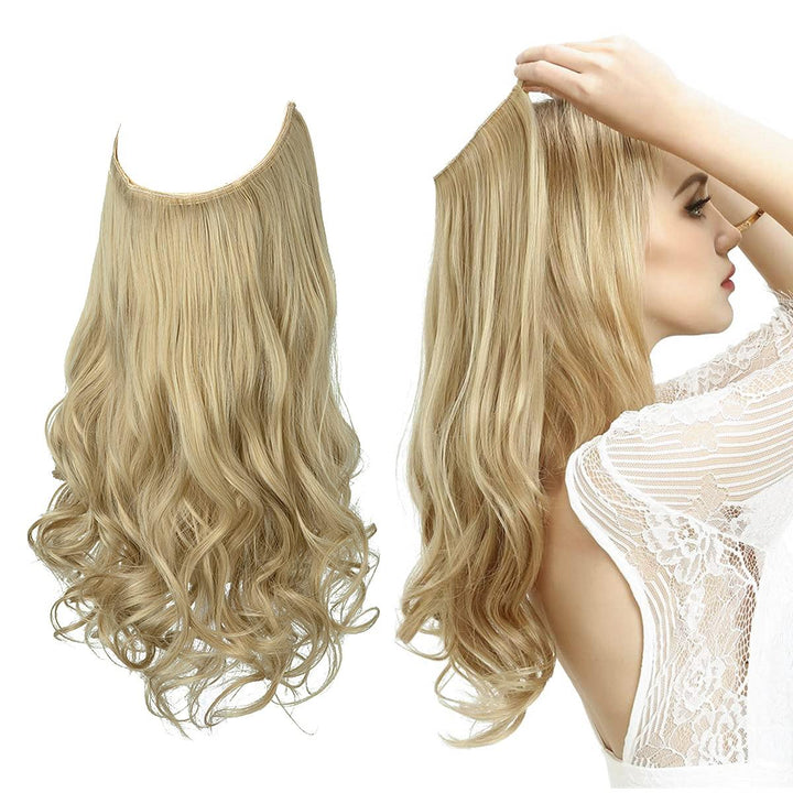 Blonde 40cm onzichtbare extensions voor dames, creëert een jonge, frisse look.