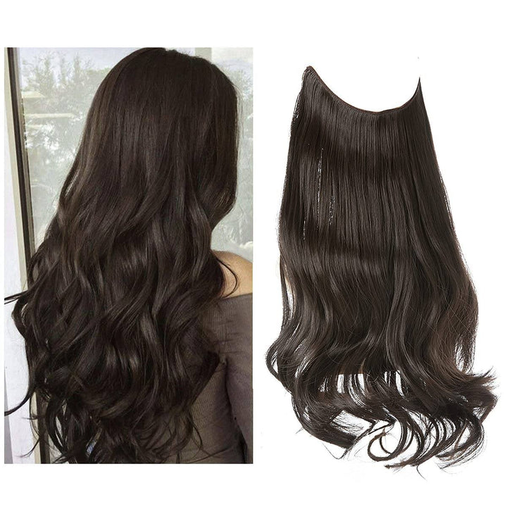 Zwarte 40cm onzichtbare hairextensions, synthetisch, voor vol en glanzend haar.