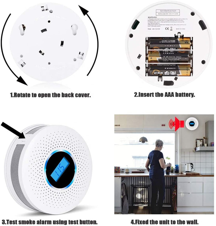 Compacte Aurora Wonen combinatiemelder aan plafond; optimale huisbeveiliging tegen rook en koolmonoxide.