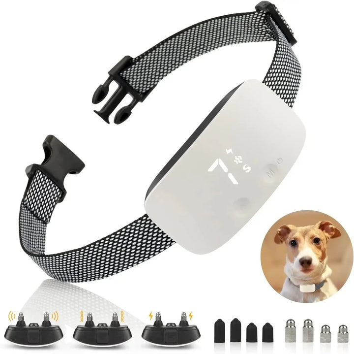 Duurzame, waterdichte anti-blafhalsband met oplaadbare batterij; ideaal voor actieve honden.