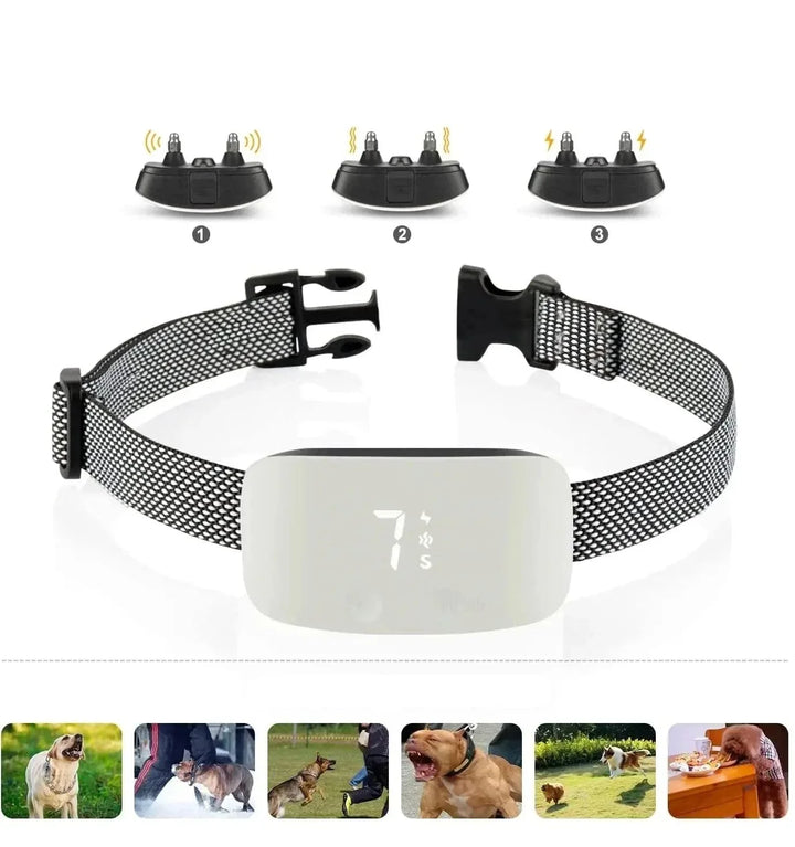 Slimme anti-blafhalsband met instelbare gevoeligheid voor effectieve blafcorrectie en gedragstraining van honden.