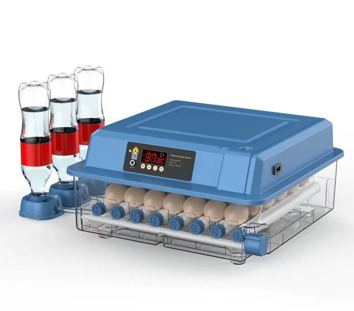 Automatische broedmachine HatchEase met digitaal display voor nauwkeurige temperatuur- en vochtigheidsregeling van eieren.